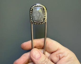 Sterling Silver & Stainless Steel Medium Hematite Jumbo Safety Pin Keychain