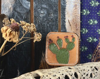 Cactus Leather Topped Travel Jewelry Box