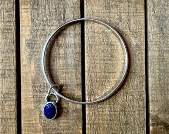 Sterling Silver Lapis Bangle - Large