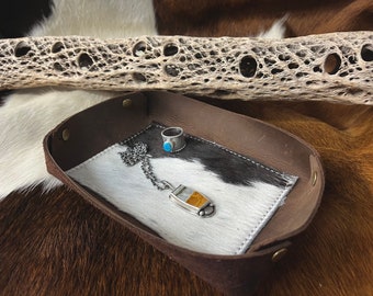 Leather Valet Tray with hair on hide