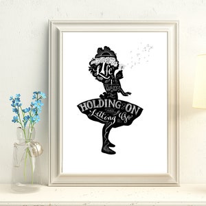 Printable Quote: Dandelion silhouette girl with Brush script farmhouse style wall art based on original art hand cut Patti Rishforth