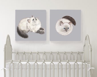 Canvas Wraps Featuring Whimsical Cat Animal | Neutral Decor | Nursery Wall | Simple minimalist | Cat Lover GiftCanvas Wraps