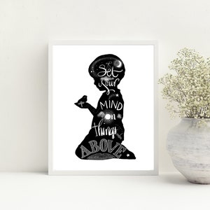 Printable Quote Set Mind Above boy & frog silhouette in Brush script farmhouse style wall art based on original art hand cut Patti Rishforth