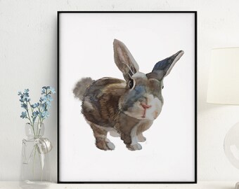 Watercolor Bunny whimsical Woodland Creature Wall Art Nursery Rabbit lover Forest friend Cottage Framed Prints gift