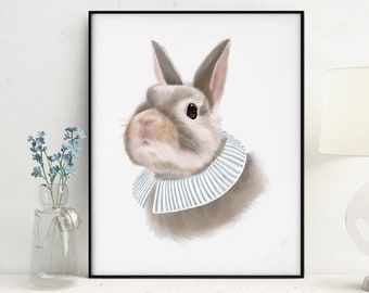 Framed illustration print Bunny Whimsical forest land Animal Friends Of Cottage In story Woodland Family Rabbits Wall Art Nursery not peter