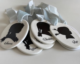 DUPLICATE Silhouette Cameo Portrait Profile on vintage ceramic Christmas Holiday ornament for grandparent keepsake gift first