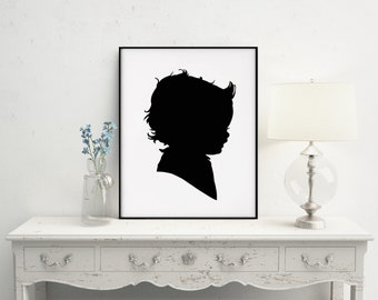 Oversized ADD-ON Silhouette of Your child baby toddler - Based on Photo of their Profile, Whimsical black and white wall art neutral nursery