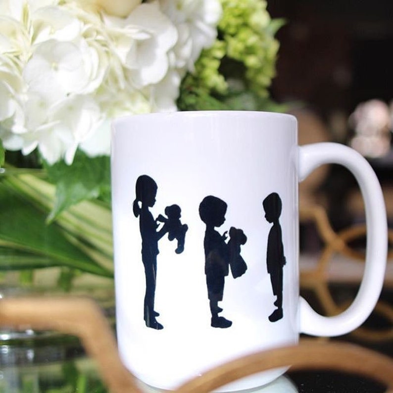 Coffee mug Personalized mug featuring children or child silhouette profile for Family sentimental Gift or Grandparents image 1