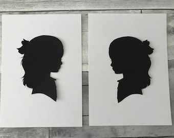 Personalized Child Silhouette baby nursery wall art home decor black and white minimalist Hand Cut Paper Mailed to you Traditional Profile