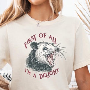 Retro First Of All I&#39;m A Delight Sarcastic Shirts Angry Opossum Lover Shirt Funny Animal Lover T-Shirt Unique Gift for Opossum Lovers