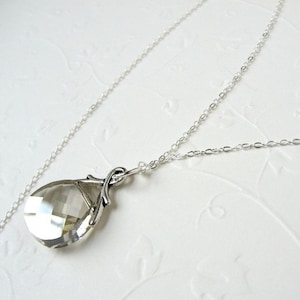 Silver Crystal Necklace, Pear Swarovski Crystal with 18-inch Sterling Silver Chain