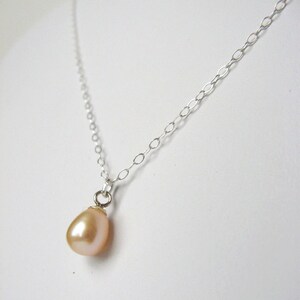 Peach Teardrop Freshwater Pearl Necknace, 18 inch sterling silver chain
