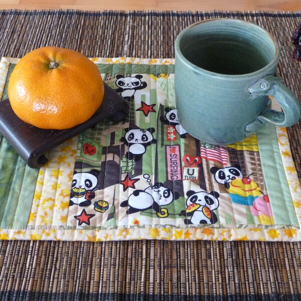 Toki Doki Panda Anime Kawaii Quilted Patchwork TableTopper Patchwork Mug Rug