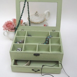 Wooden Jewelry Box Light Green Shabby Chic home decor, Buy 1 From The Shop And Get 1 Small Gift , jewelry box for women image 3