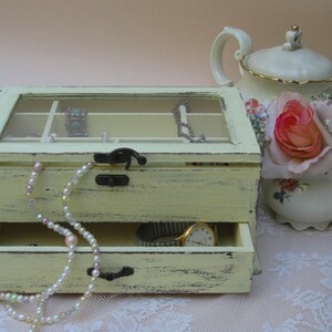 Light Yellow Wooden Jewelry Box Shabby Chic home decor, jewelry storage, ring box Buy 1 From The Shop And Get 1 Small Gift image 3