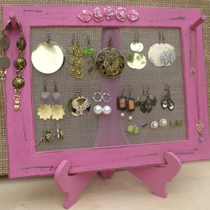 Earring Holder On A Stand / Royal Fuchsia Shabby Chic / 25 40 Earrings / 6-10 Necklaces Buy 1 Item From The Shop And Get 1 Small Gift image 3