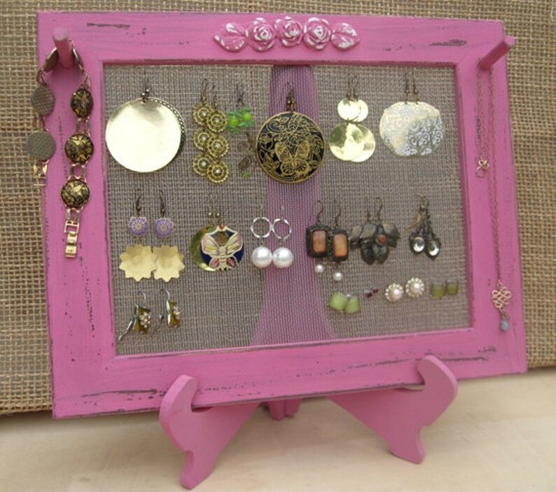 Earring Holder On A Stand / Royal Fuchsia Shabby Chic / 25 40 Earrings / 6-10 Necklaces Buy 1 Item From The Shop And Get 1 Small Gift image 3