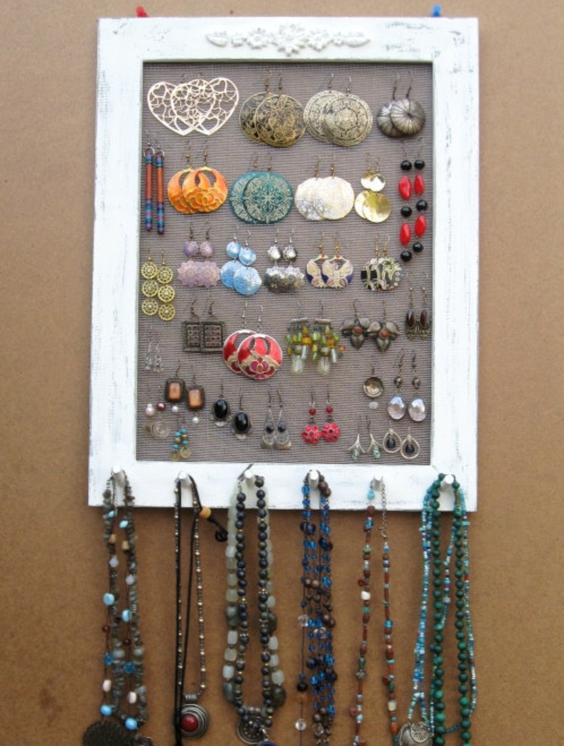 Cream Hand Painted JEWELRY ORGANIZER RACK Organizer Shabby Chic / 40 ...