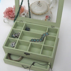 Wooden Jewelry Box Light Green Shabby Chic home decor, Buy 1 From The Shop And Get 1 Small Gift , jewelry box for women image 4