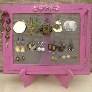 Earring Holder On A Stand / Royal Fuchsia Shabby Chic / 25 40 Earrings / 6-10 Necklaces Buy 1 Item From The Shop And Get 1 Small Gift image 1