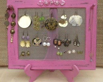 Earring Holder On A Stand / Royal Fuchsia Shabby Chic / 25 - 40 Earrings / 6-10 Necklaces ** Buy 1 Item From The Shop And Get 1 Small Gift *