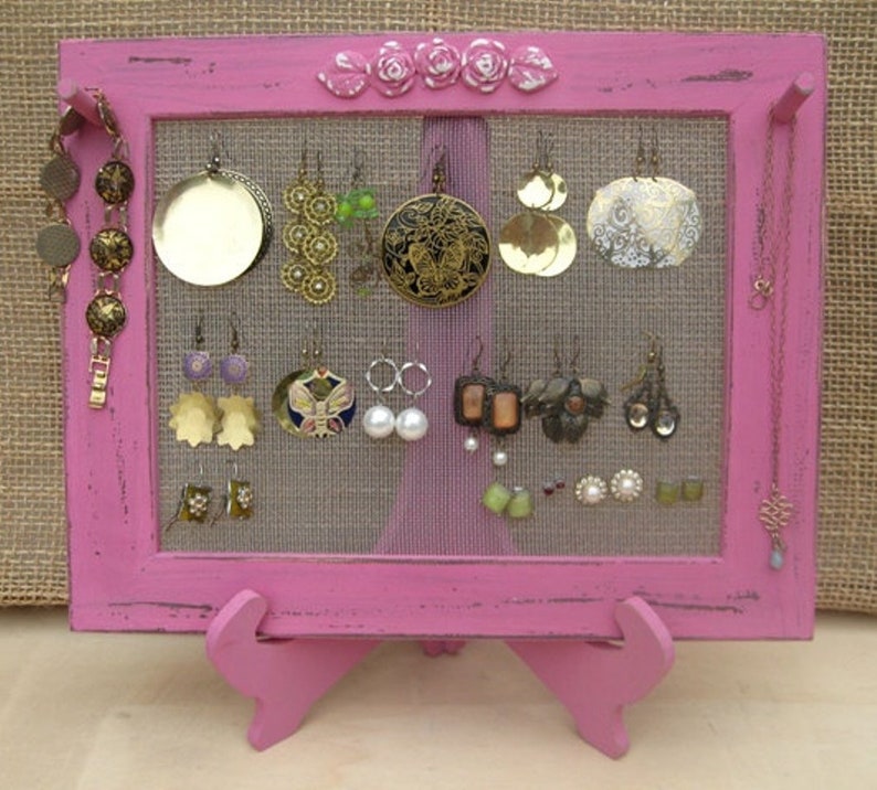 Earring Holder On A Stand / Royal Fuchsia Shabby Chic / 25 40 Earrings / 6-10 Necklaces Buy 1 Item From The Shop And Get 1 Small Gift image 1