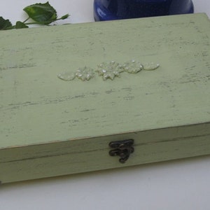 Tea box soft green Shabby Chic Home Decor / Tea bag box, wooden tea box, tea cabinet
