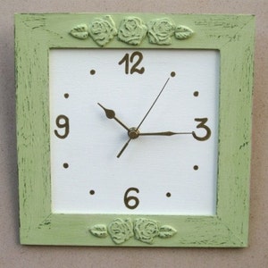 Light Green Wall Clock Shabby Chic Home Decor