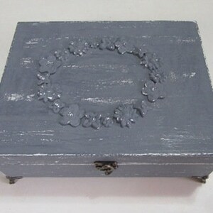 JEWELRY BOX Grijze kleur Shabby Chic Home Decor met mini engelen voeten, horlogedoos, juwelendoos vintage, Earring Storage Box , Ring box