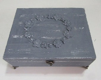 JEWELRY BOX Grey Color Shabby Chic Home Decor with mini angels feet, watch box, jewelry box vintage, Earring Storage Box , Ring box