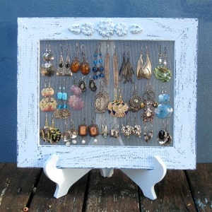 Earring Holder On A Stand , Light Blue Shabby Chic Earring Display ,Jewellry Display , 25 40 Earrings image 1