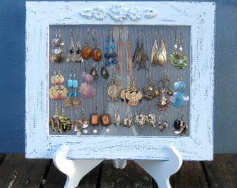 Earring Holder On A Stand , Light Blue Shabby Chic Earring Display ,Jewellry Display , 25 - 40 Earrings