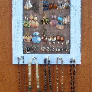 JEWELRY DISPLAY RACK Light Blue Shabby Chic, jewelry wall organizer / 25 40 Earrings / 20 30 Necklaces image 2