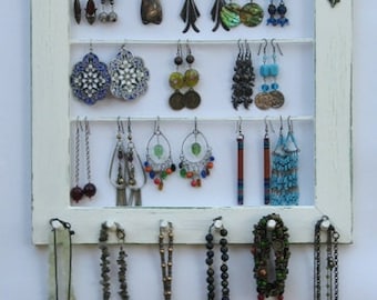 Jewelry Display Organizer shabby chic  Cream / 40 - 60 Earrings / 16 - 30Necklaces