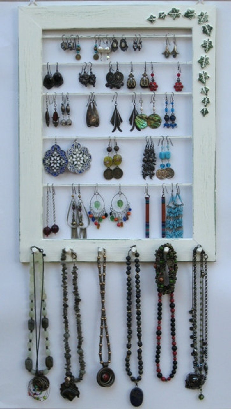 Jewelry Display Organizer shabby chic Cream / 40 60 Earrings / 16 30Necklaces image 1