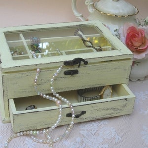 Light Yellow Wooden Jewelry Box Shabby Chic home decor, jewelry storage, ring box Buy 1 From The Shop And Get 1 Small Gift image 4