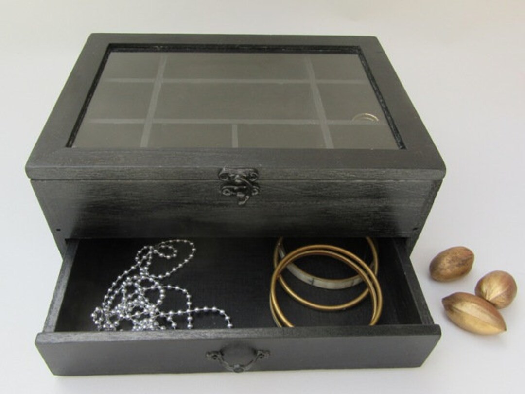 Black Wooden Jewelry Box Etsy