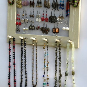 JEWELRY ORGANIZER HOLDER Widthwise mocca Shabby Chic / 25 40 Earrings / 24 36 Necklaces, Earring Display, Jewelry Holder, Gift For Mum image 4