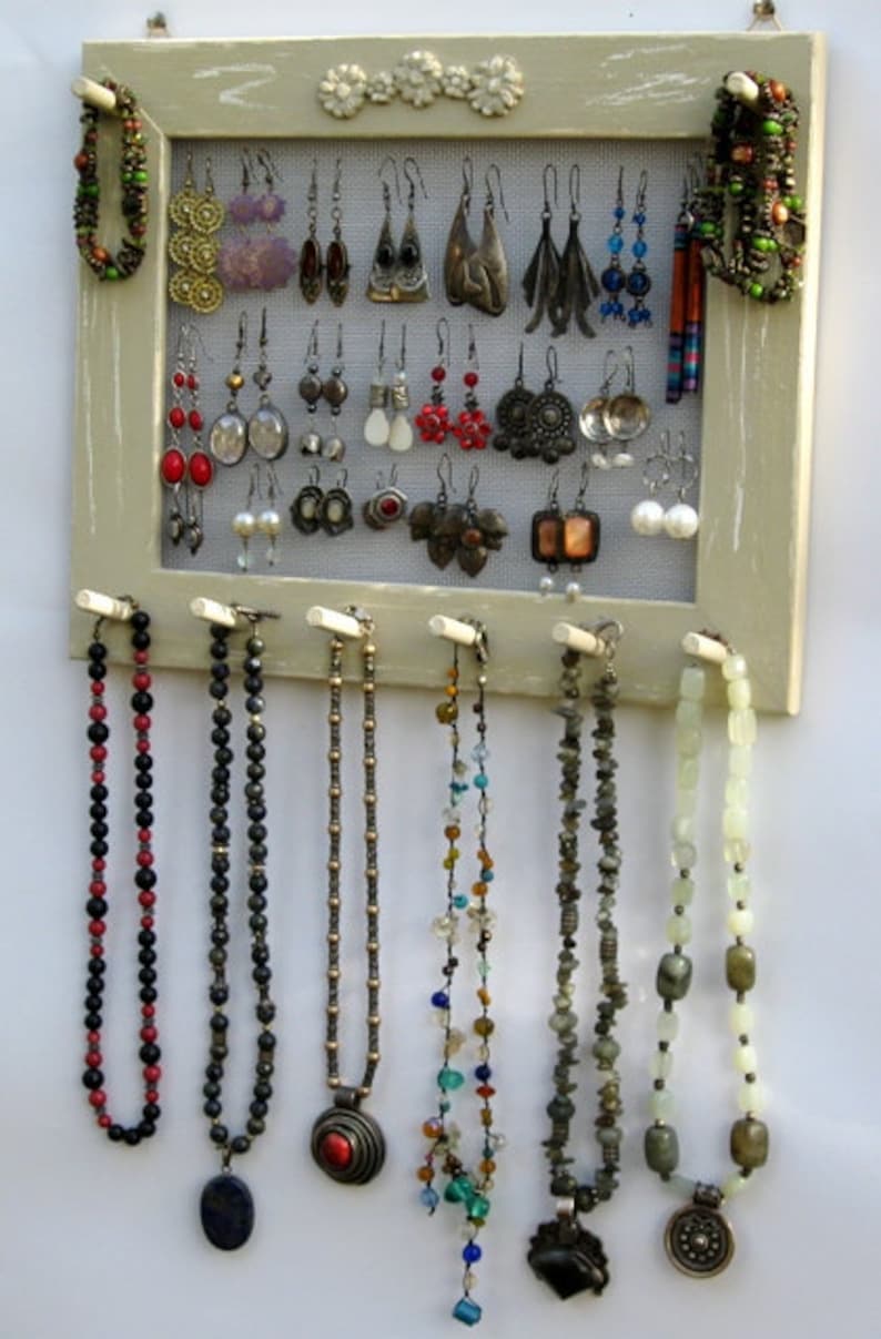 JEWELRY ORGANIZER HOLDER Widthwise mocca Shabby Chic / 25 40 Earrings / 24 36 Necklaces, Earring Display, Jewelry Holder, Gift For Mum image 4