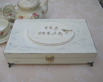 Cream tea box / shabby chic / Tea bag box / Tea cabinet, wooden tea box