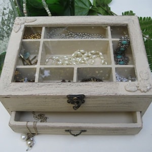 Beige "Shabby Chic" Wooden Jewelry Box with flowers, jewelry box for women, *** Buy 1 From The Shop And Get 1 Small Gift ***