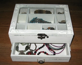Cream Shabby Chic Wooden Jewelry Box, jewelry box for women,  *** Buy 1 From The Shop And Get 1 Small Gift ***
