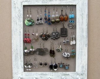 Shabby Chic JEWELRY DISPLAY EARRING Rack / Cream / 25 - 40 Earrings / 20 - 30 Necklaces