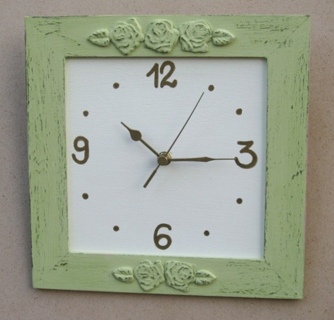 Light Green Wall Clock Shabby Chic Home Decor Etsy