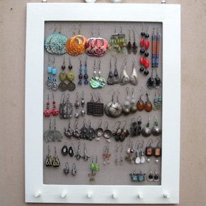 Cream Hand Painted JEWELRY ORGANIZER RACK Organizer / 40 - 50 Earrings / 24 - 36 Necklaces, Jewelry Display, Earring Organizer