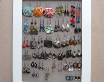 Cream Hand Painted JEWELRY ORGANIZER RACK Organizer / 40 - 50 Earrings / 24 - 36 Necklaces, Jewelry Display, Earring Organizer