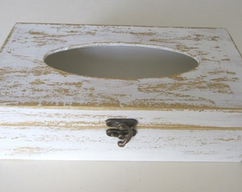 Scatola di tessuto Cream & Gold, coperchio della scatola di tessuto in legno Shabby Chic, scatola di stoccaggio del tovagliolo