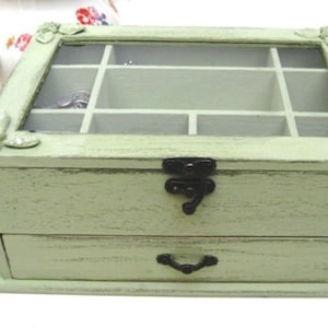 Wooden Jewelry Box Light Green Shabby Chic home decor, Buy 1 From The Shop And Get 1 Small Gift , jewelry box for women image 1