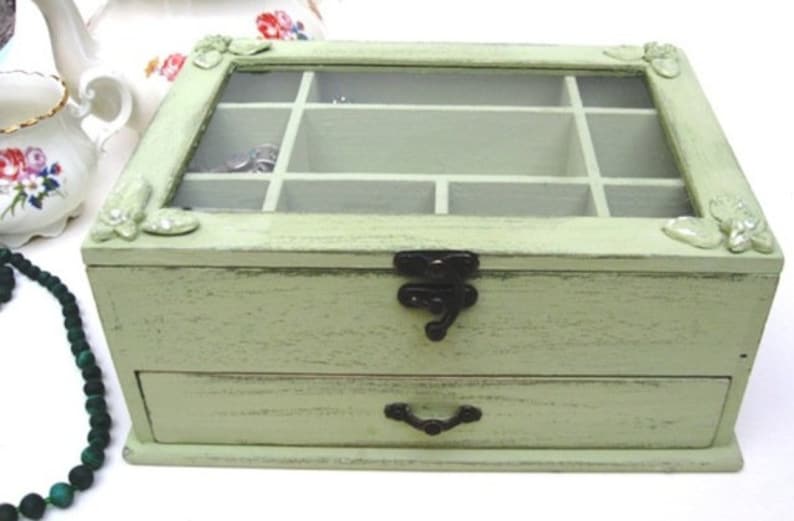 Wooden Jewelry Box Light Green Shabby Chic home image 1