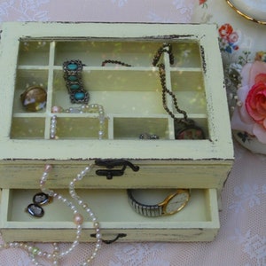 Light Yellow Wooden Jewelry Box Shabby Chic home decor, jewelry storage, ring box Buy 1 From The Shop And Get 1 Small Gift image 2